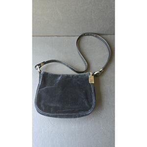 Vintage Walt Shoulder Bag Womens Medium Black Velvet Leather Strap Purse 90s Cla